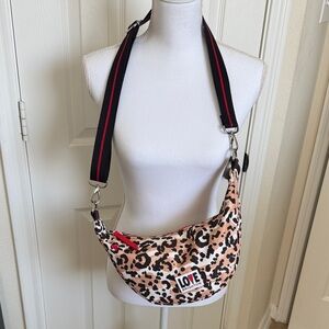 Leopard Print Crossbody Shoulder Bag with Black & Red Strap